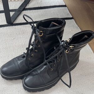 Stuart Weitzman Black Leather Combat Boots